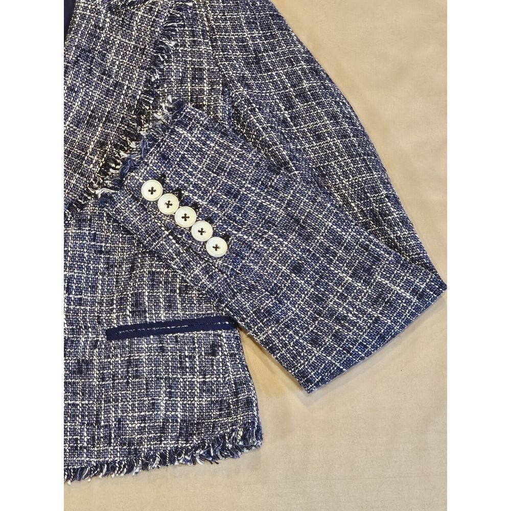 Paige Chelsea Tweed Blazer Linen Blend‎ Rayon Lined Button-Down Navy Size XS - Picture 6 of 14